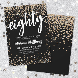 Svarta Guld Glitter 80:e födelsedagen Inbjudningar
