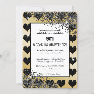 Svarta Guld Glitter Ace of Hearts Inbjudningar