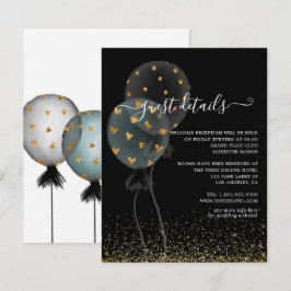Svarta & Guld Glitter Ballong Bröllopsgäst Detalje Tilläggskort