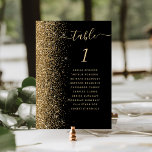 Svarta Guld Glitter Bröllop Bordsnummer<br><div class="desc">Det moderna bordsnumret i bröllop har ett faux-gräns i guld i den här elegantens lämnat kant. Ord "bord" visas i guld-färgadens visuella handskriftsskript på svart bakgrund. Lägg till namnen för de gäster som tilldelats varje bord.</div>