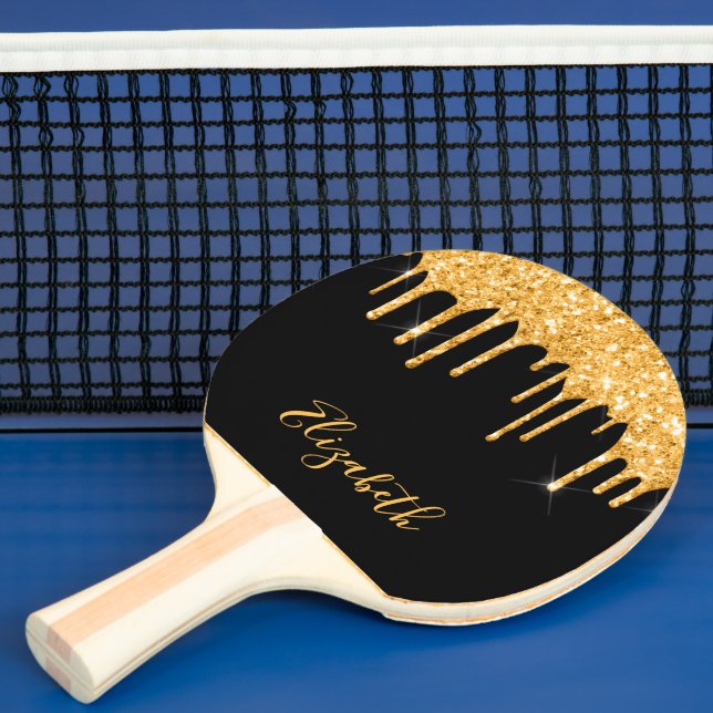 Svarta guld, glitter, dropp namn pingisracket (Insitu)