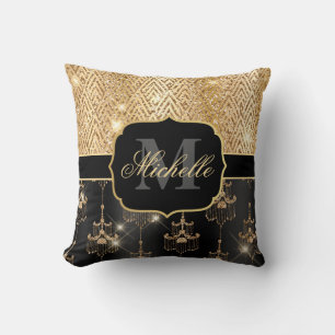 Svarta & Guld Glitter Glam Taklampor & Art Deco Kudde