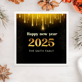 Svarta Guld-Glitter-Gott nytt år 2025 Napkins Pappersservett