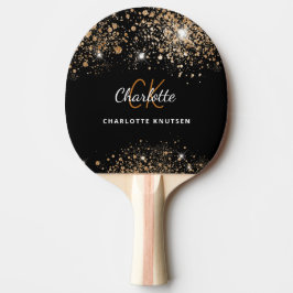 Svarta guld glitter monogram namn glitter pingisracket
