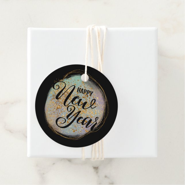 Svarta Guld Glitter - nyår för Party Gåvor Etiketter (På plats)