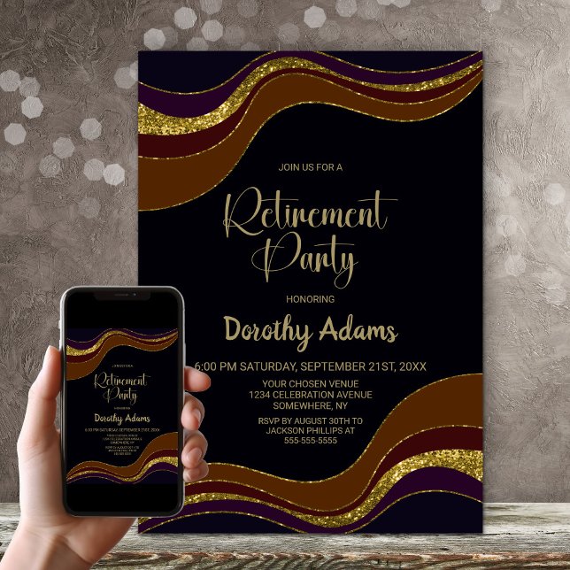 Svarta Guld Glitter Pension Party Inbjudningar (Skapare uppladdad)