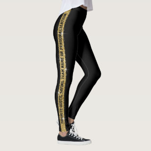 Svarta Guld Glitter Personlig Athletic Rand Leggings