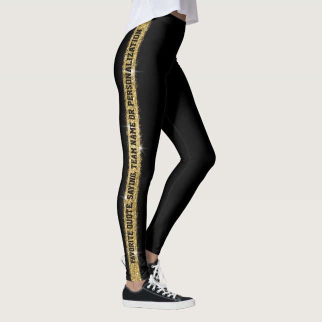 Svarta Guld Glitter Personlig Athletic Rand Leggings (Höger)