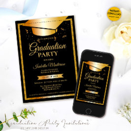 Svarta Guld Glitter-Studentfesten Inbjudningar