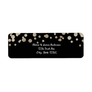 Svarta & Guld Glitterprick Moderna Adressetiketter Returadress Etikett