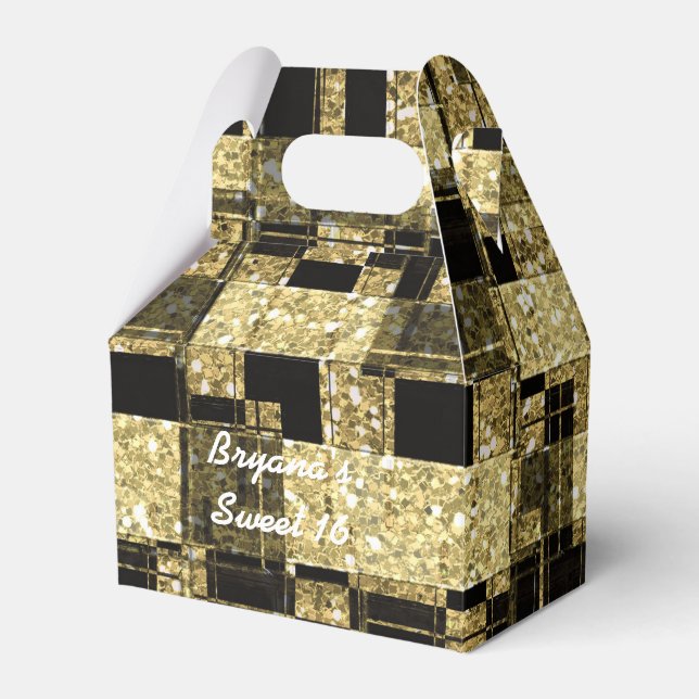 Svarta & Guld Glitterrutor Chic Presentförpackning Presentaskar (Framsidan Sidan)