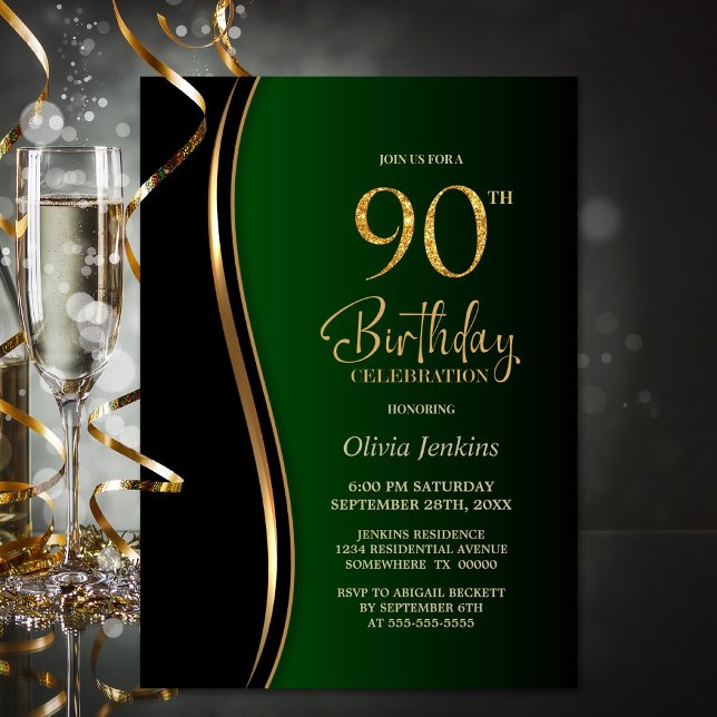 Svarta Guld Gröntens 90:e Födelsedagsfest Inbjudningar (Skapare uppladdad)