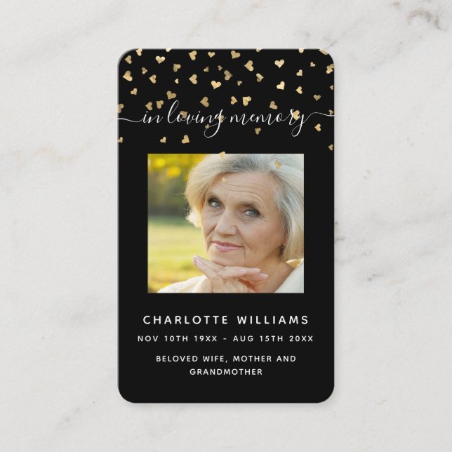 Svarta guld-hjärtan - fotbolls-bönekort visitkort (Framsida)