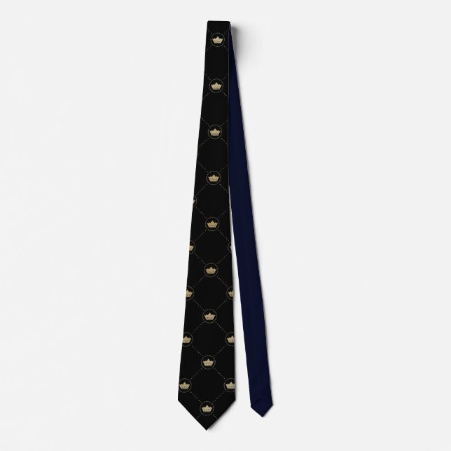 Svarta Guld Krona Mönster Neck Tie Slips (Framsida)