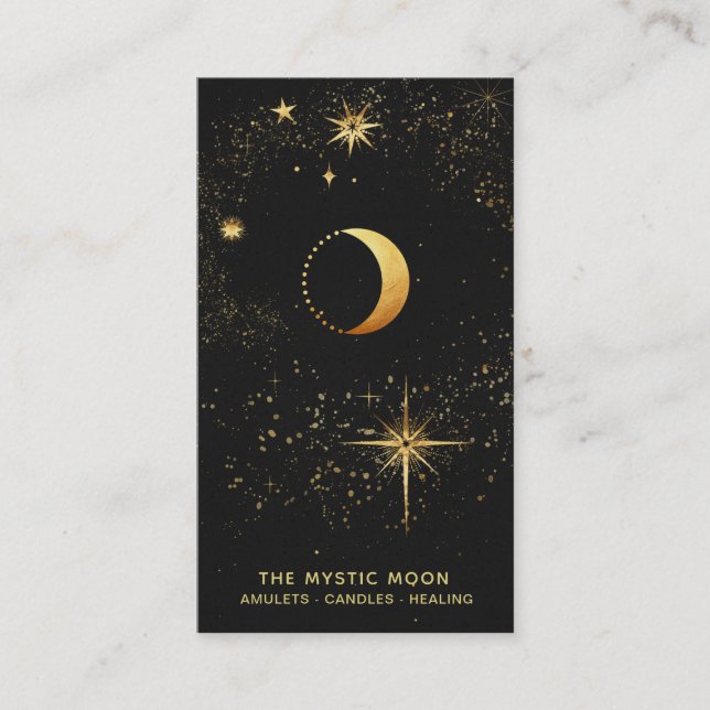 *~* Svarta Guld Lunar Stars Mystic Måne Luna Visitkort (Framsida)
