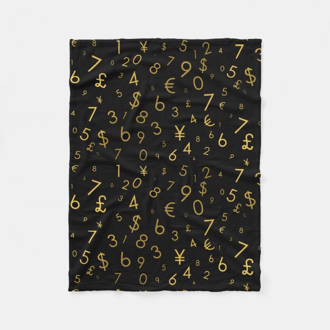 Svarta Guld-lyxnummer Valutasymboler Mönster Fleecefilt (Framsidan)