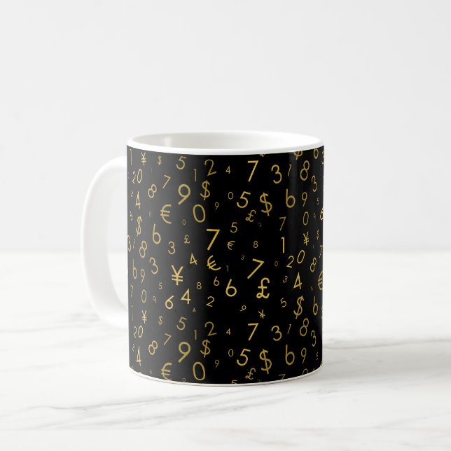 Svarta Guld-lyxnummer Valutasymboler Mönster Kaffemugg (Framsida vänster)