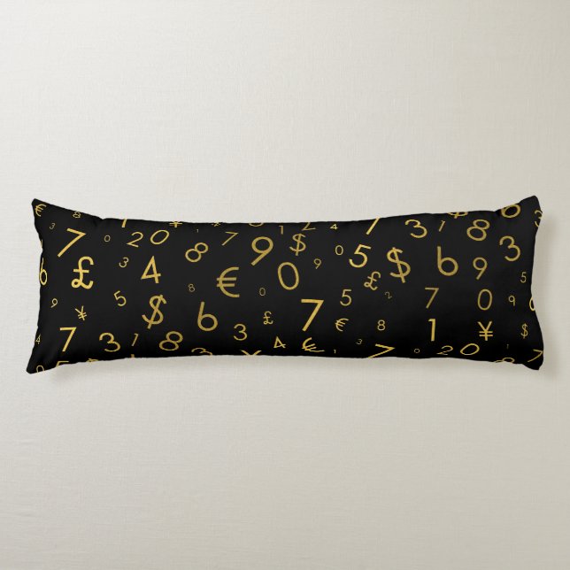 Svarta Guld-lyxnummer Valutasymboler Mönster Kroppskudde (Framsidan)