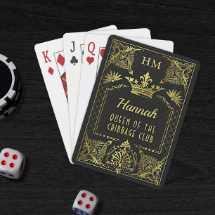 Svarta Guld Monogram Krona Personlig Namn Casinokort