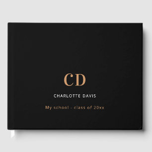 Svarta guld-monogrammet namn modern studenten gästböcker