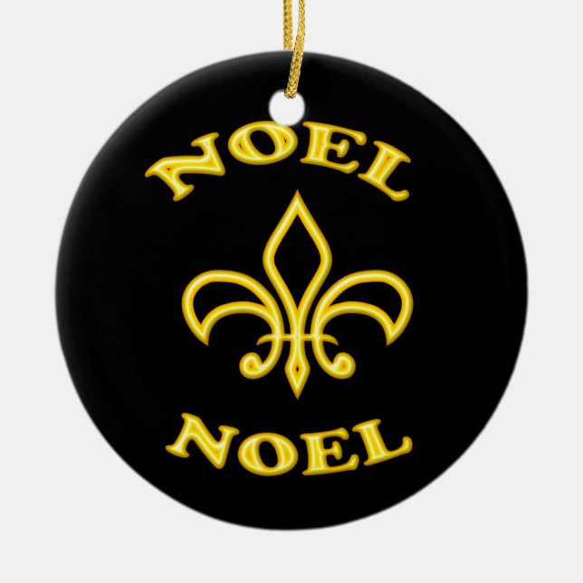 Svarta Guld Noel Fleur de Lis Julgransprydnad Keramik (Framsidan)