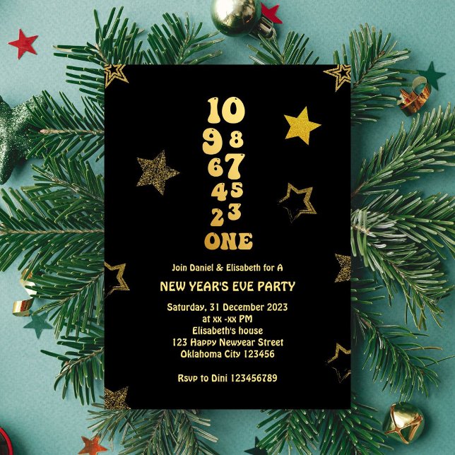 Svarta guld Nyårsafton Countdown Party Inbjudningar (Skapare uppladdad)