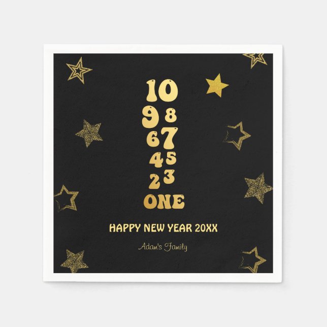 Svarta Guld Nyårsafton Party Pappersservett (Framsidan)