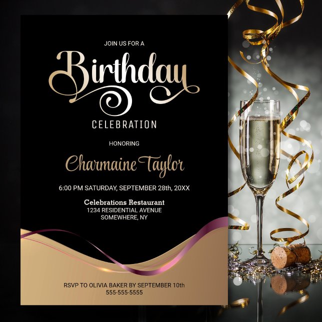 Svarta Guld, oavsett ålder, Födelsedagsfest inbjud Inbjudningar (Skapare uppladdad)