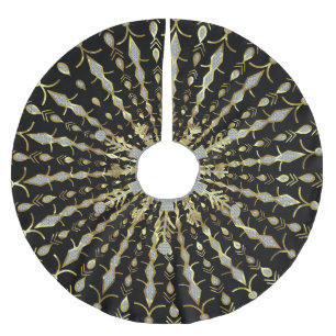Svarta Guld och diamanter Glitter Julgransmatta Borstad Polyester