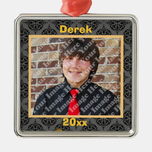 Svarta Guld och Grått-skadehornhinnor Julgransprydnad Metall (Framsidan)