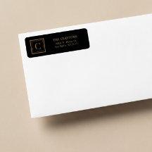 Svarta & Guld Ramade Monogram Returadressetiketter