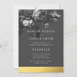 Svarta Guld Rand Bukett med rosor Bröllop Inbjudningar