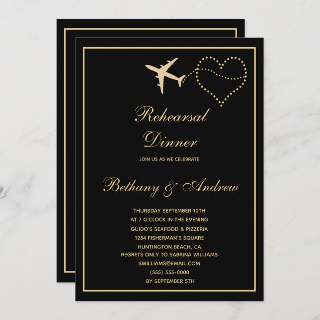 Svarta Guld-resans Bröllop-repetitionsmiddag Inbjudningar (Fram/baksida)