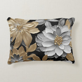 Svarta Guld Silver-Blommigten Prydnadskudde