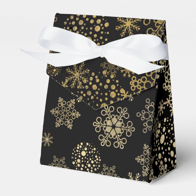Svarta & Guld Snöflingor Semester Presentlådor (Framsidan Sidan)