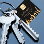 Svarta guld-stadens skyltlinje gods agent logotyp nyckelring<br><div class="desc">En svart bakgrund,  med en faux guld city skyline som dekoration. Anpassa och lägg till din logotyp och en text på framsidan. Golden brev</div>