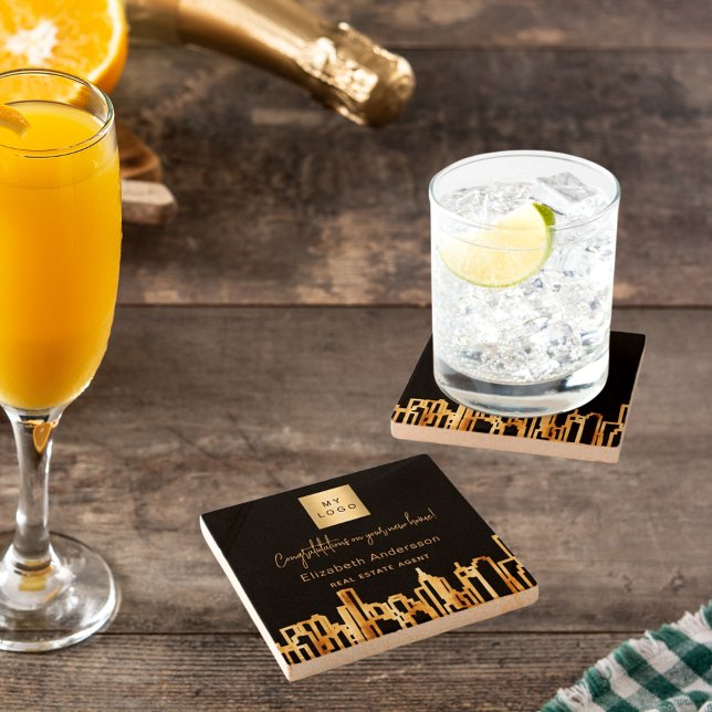 Svarta guld-stadens skyltlinje gods agent logotyp stenunderlägg (Skapare uppladdad)