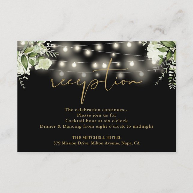 Svarta Guld Strängljus Blommig Bröllopsmottagning Tilläggskort (Framsida)