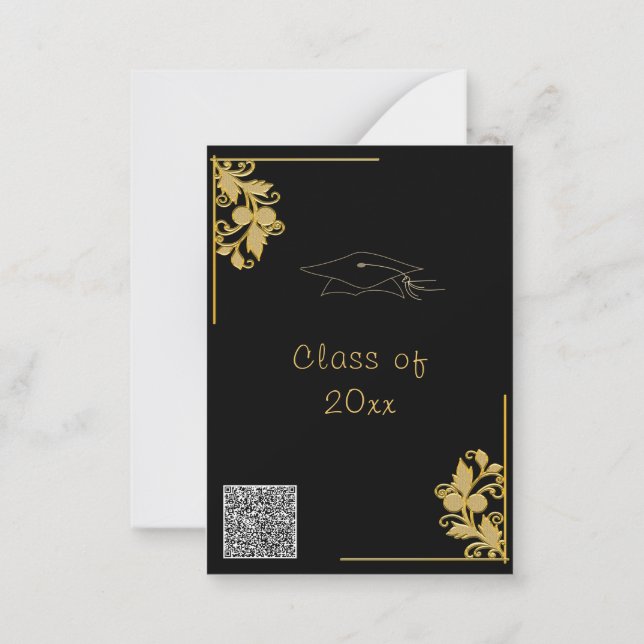 Svarta Guld Studenten-inbjudan med QR-kod Anteckningskort (Baksida)