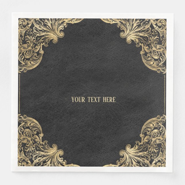 Svarta guld Vintage Ornate Guld Pappersservett (Framsida)