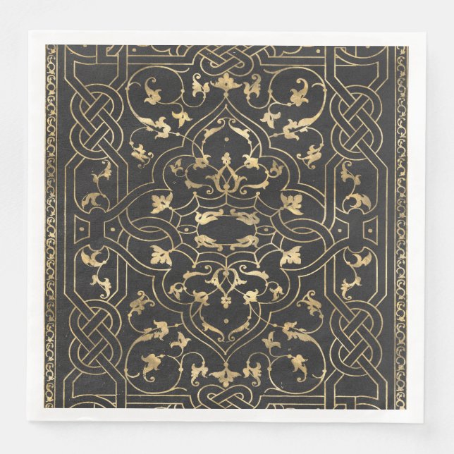 Svarta guld Vintage Ornate Guld Pappersservett (Framsida)