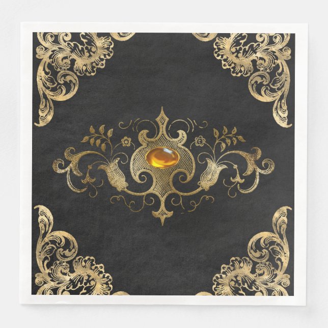 Svarta guld Vintage Ornate Guld Pappersservett (Framsida)