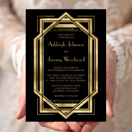 Svarta Guld-Vintagen 1920-talet Deco Ram Bröllop Inbjudningar