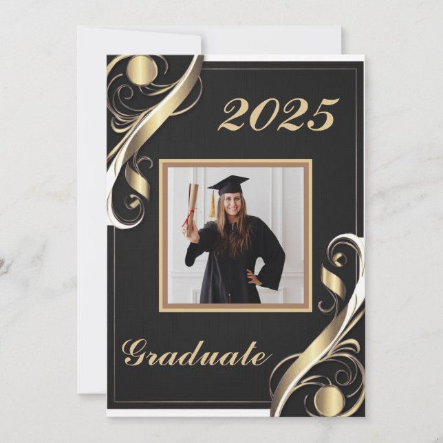 Svarta Guld Vita Studenten 2025 Inbjudningar (Framsida)
