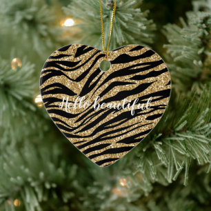 Svarta Guld, Zebra tryck Glitter Julgransprydnad Keramik