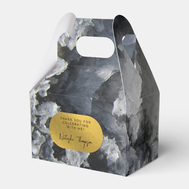 Svarta guldfiskets kristaller Namnteckning Tack Presentaskar (Framsidan Sidan)