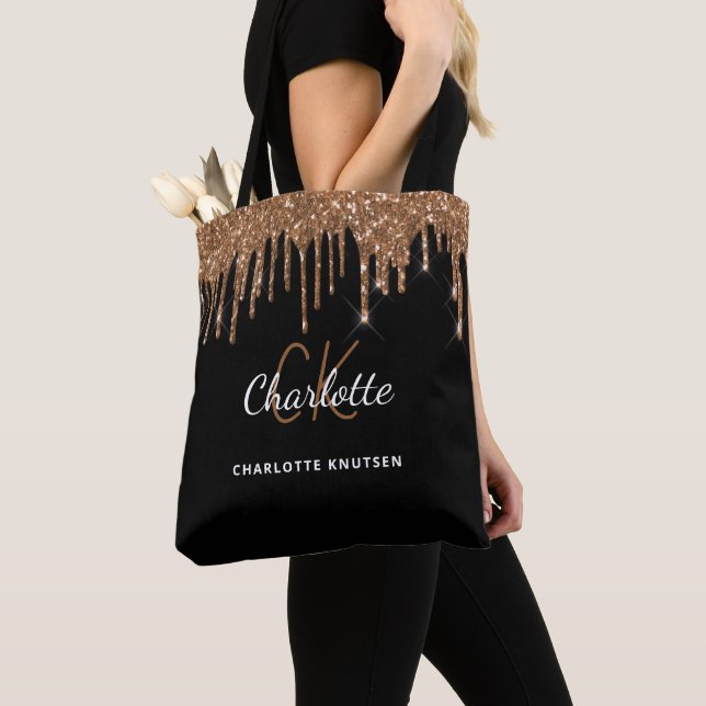 Svarta guldglitter dropar monogram initialer tygkasse (Närbild)