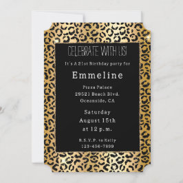 Svarta Gulten Guld Glitter Leopard Inbjudningar