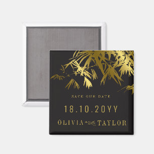 Svarta & gyllene bambublad asiatiskt Spara datumet Magnet