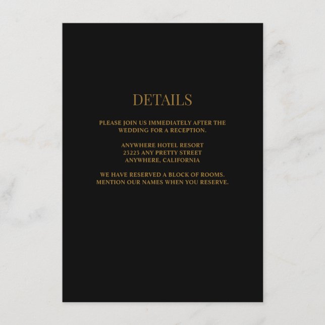 Svarta/Gyllene Bröllopsdetaljer Tilläggskort (Framsida)